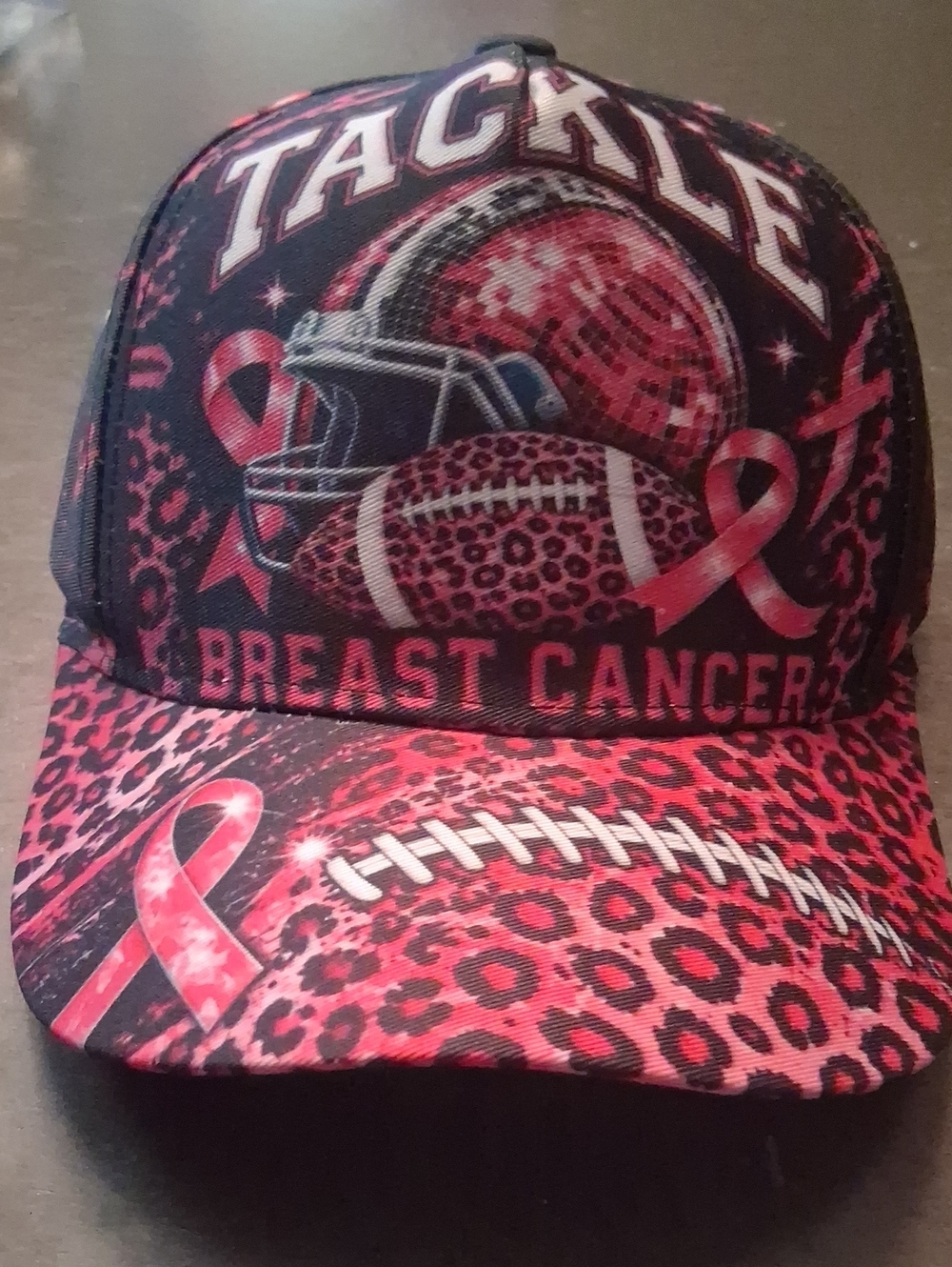 Breast Cancer Awareness Pink Leopard Football Kids Cap